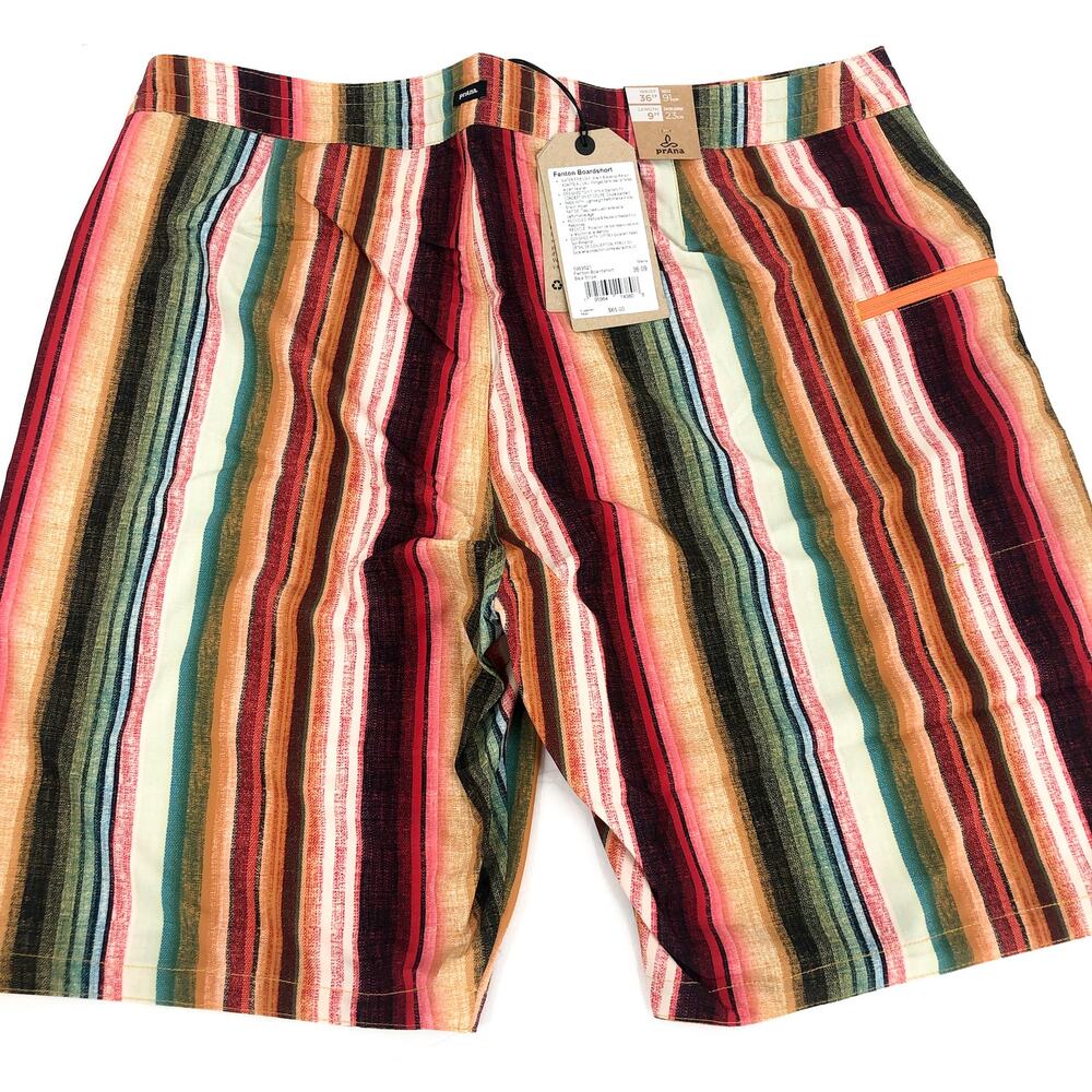 PRANA Mens Fenton Board Shorts Size 36 XL Multi Baja Stripe 9" Inseam UPF 50 NWT - Picture 7 of 9
